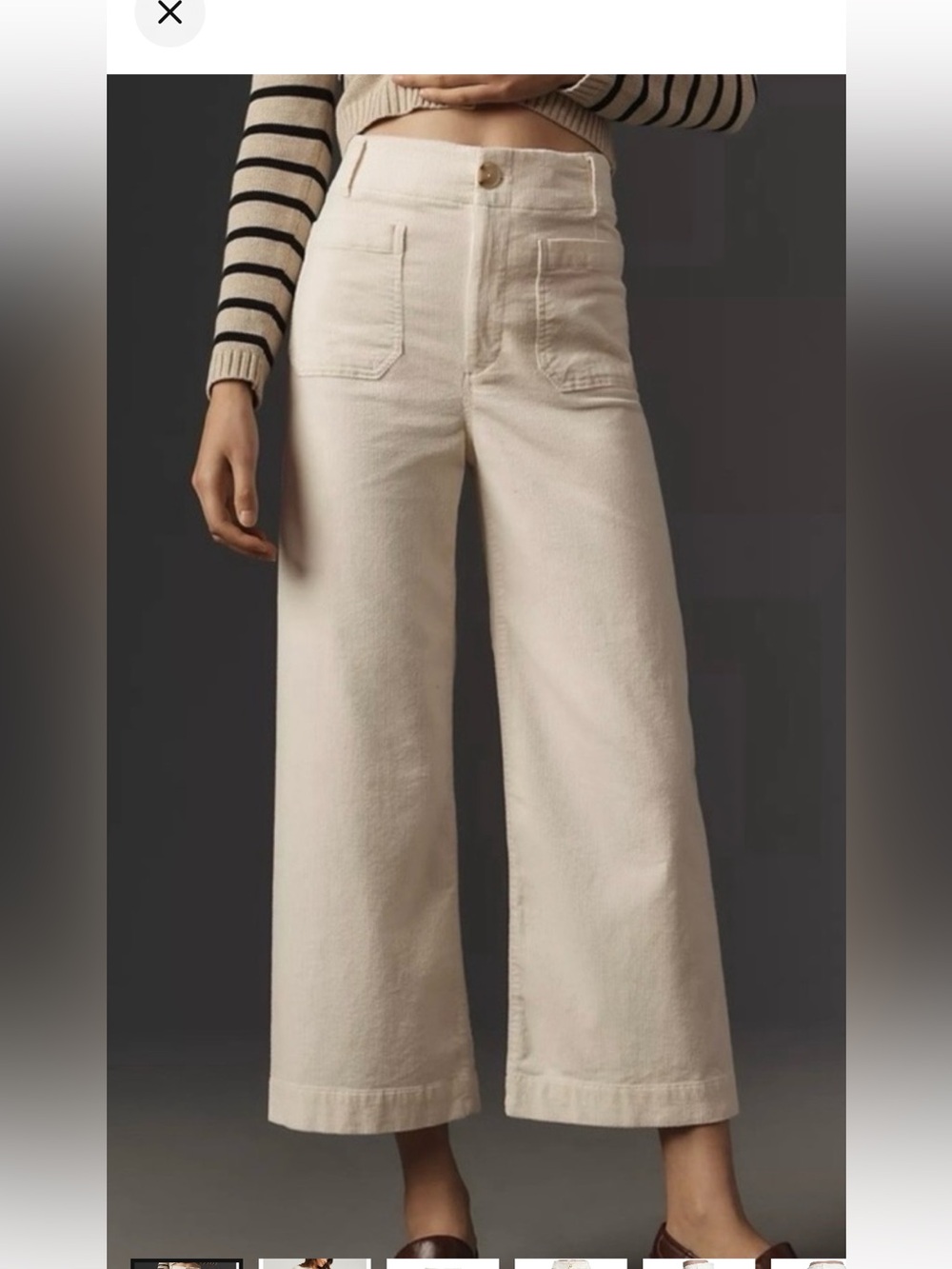 Maeve Colette Ivory Corduroy Wide Leg Cropped Pants in Cream
